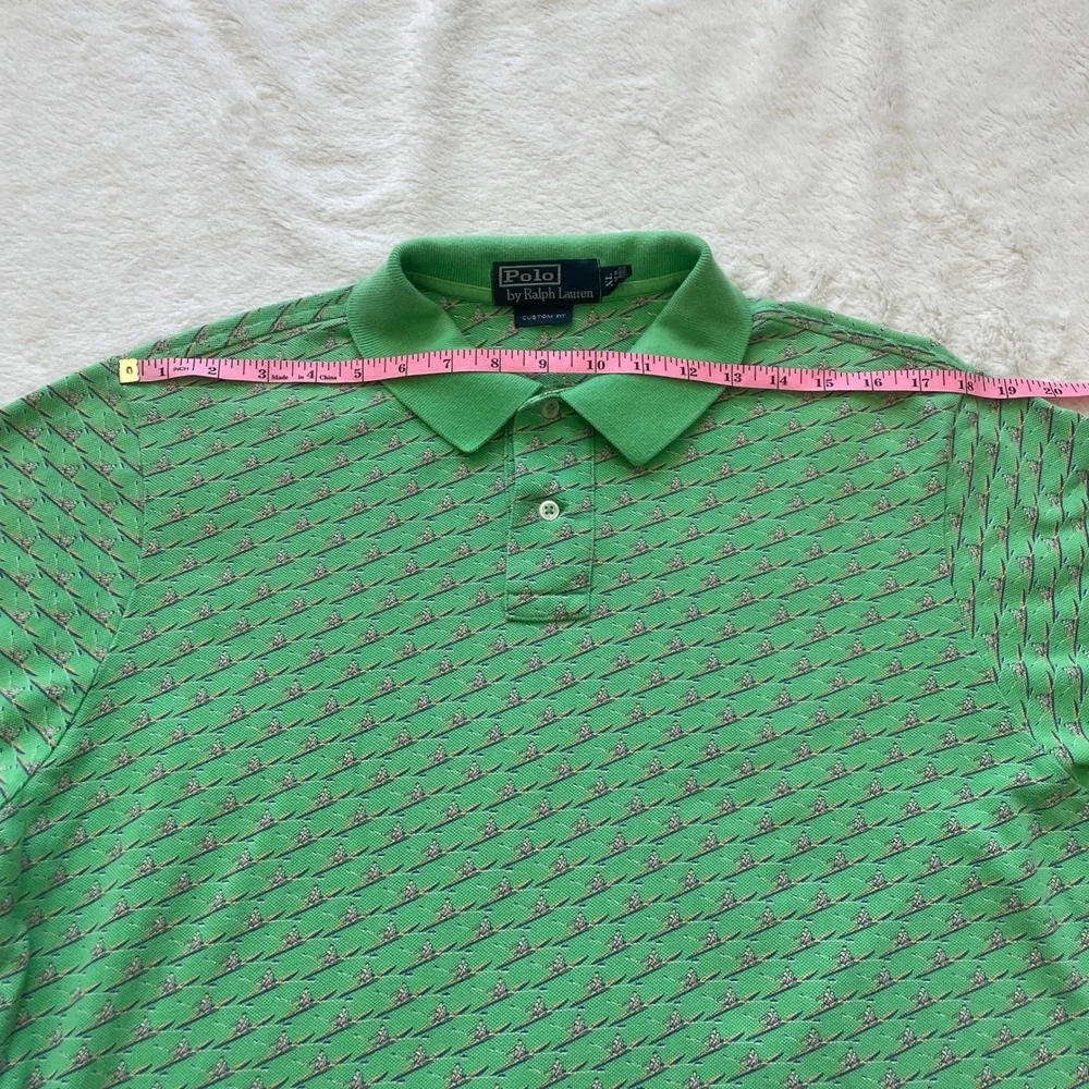 Vintage Polo Ralph Lauren Green Rowing Crew Custom Fit All Over Print Size XL